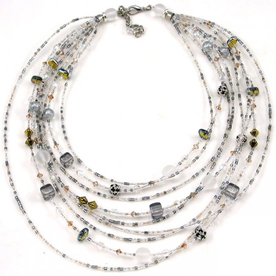 Murano Glass Watefall Necklace Silver